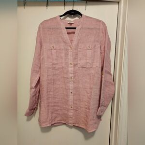J. Jill Pink Mandarin Collar Button Down Blouse